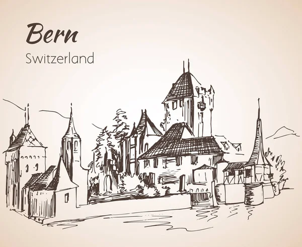 Bern stad weergave schets. Zwitserland. — Stockvector