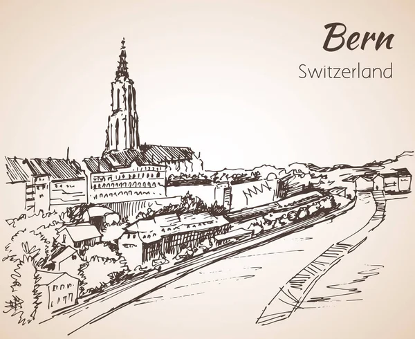 Bern city view sketch. Switzerland. — Stock Vector