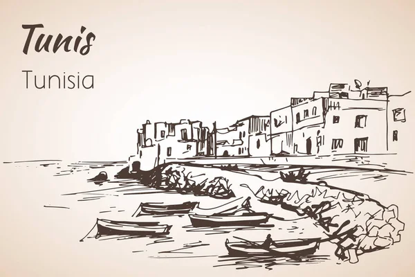 Tunisie croquis du littoral . — Image vectorielle