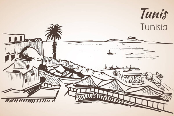 Tunisia coastline resort sketch. 