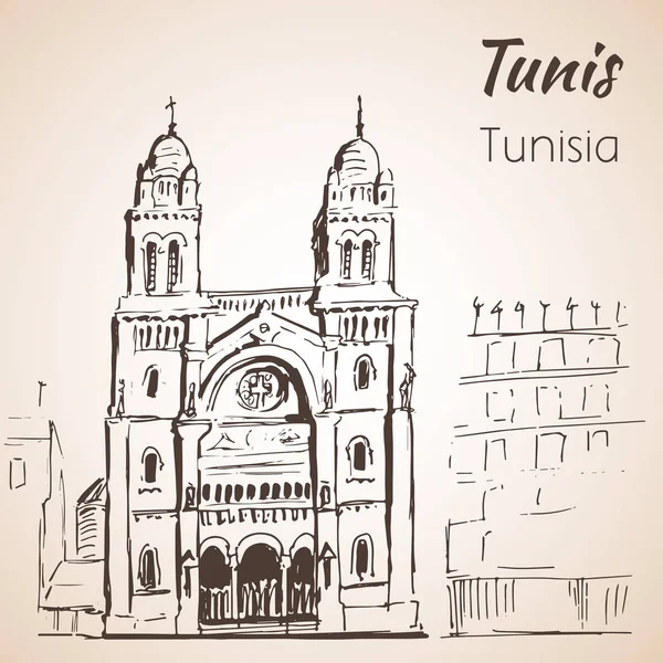 Tunis katedralen skiss. — Stock vektor