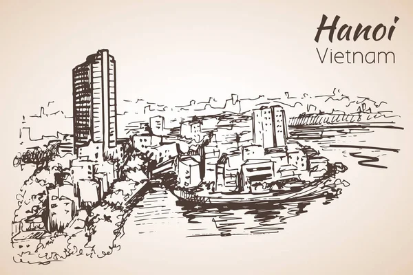 Hanoi cityscape Vietnam. Sketch. — Stock Vector