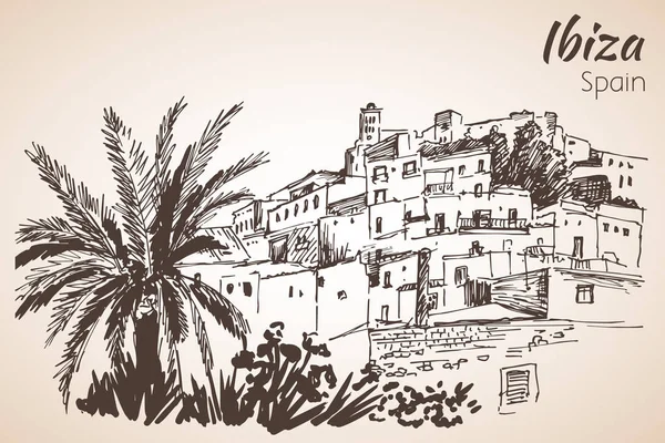 Oude stad van Ibiza stad, Balearen, Spanje, Europa. Ibiza c — Stockvector