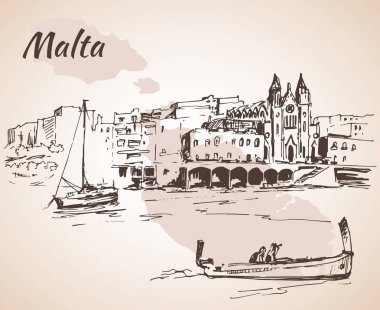 Malta Adası eski binalar kroki. 