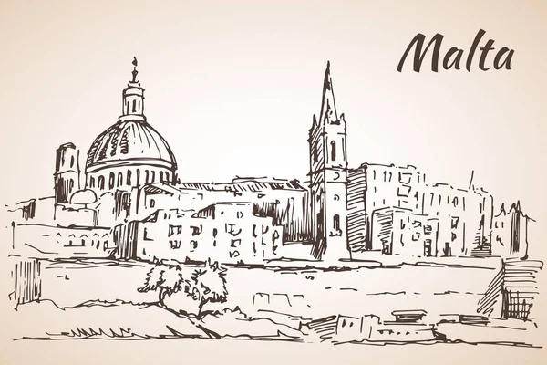 Malta insel alte gebäude skizze. — Stockvektor