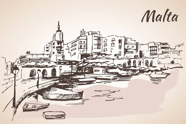 Wyspa Malta starych budynków szkicu. — Wektor stockowy