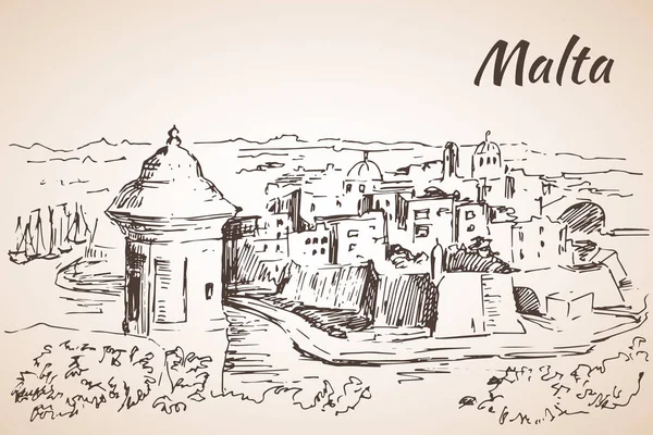 Malta isla edificios antiguos boceto . — Vector de stock