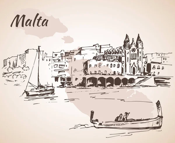 Эскиз старых зданий острова Мальта . — стоковый вектор