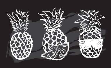 Elle çizilmiş ananases ile sevimli siyah beyaz set. 