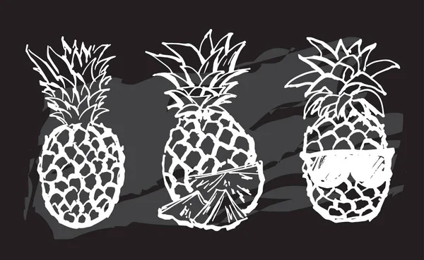 Elle çizilmiş ananases ile sevimli siyah beyaz set. 