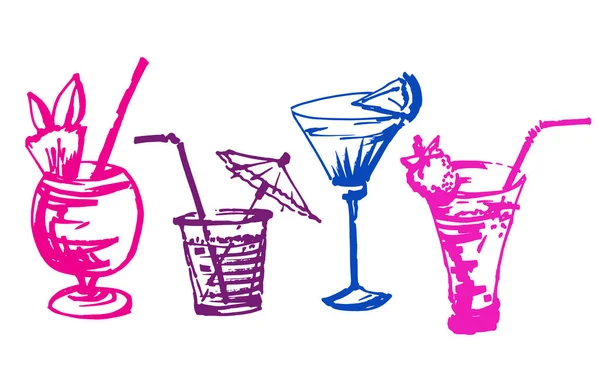 Set con copas de cócteles dibujadas a mano . — Archivo Imágenes Vectoriales