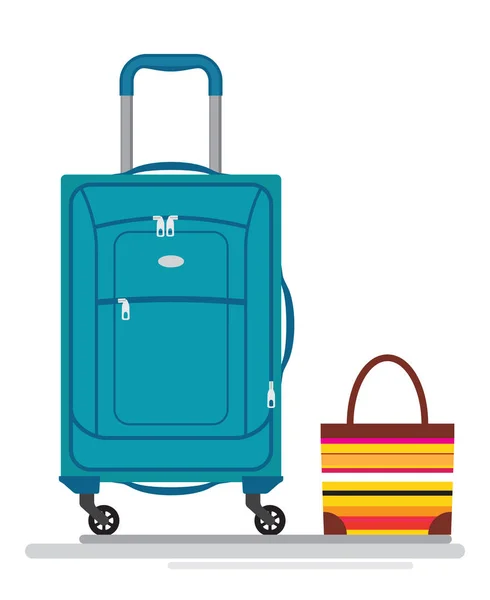 Diversi tipi di bagagli colorati. Design piatto. Vettore . — Vettoriale Stock