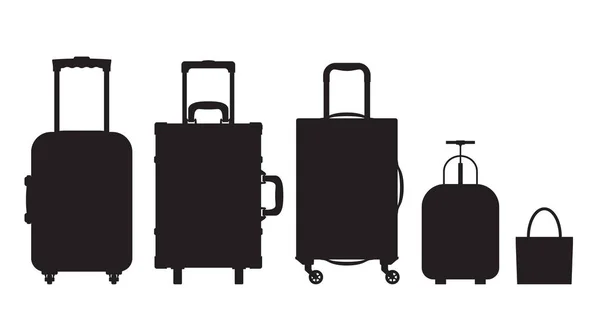 Noir et blanc différents types de bagages. Design plat. Vecteur . — Image vectorielle