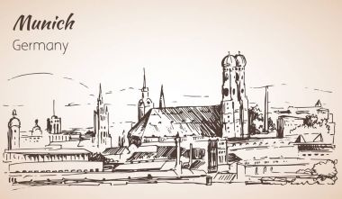 Münih şehir manzarası, Almanya. Frauenkirche. Bizim delikanlı Kilisesi