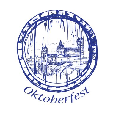 Münih şehir manzarası içinde varil, Almanya. Kroki. 