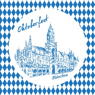 Yeni Rathaus. Münih - Münih, Almanya'nın sembolü. Kroki. 