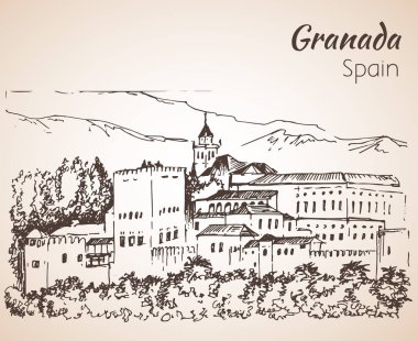 Alhambra Sierra Nevada ile backgro içinde panoramik