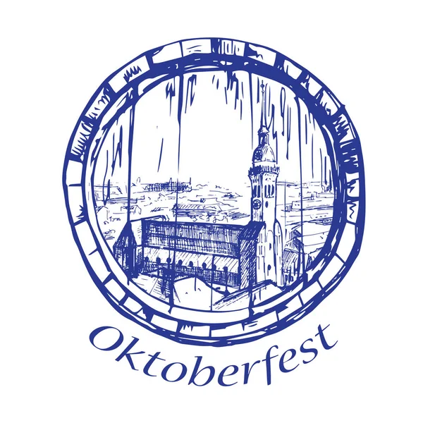 Münih şehir manzarası içinde varil, Almanya. Kroki. 