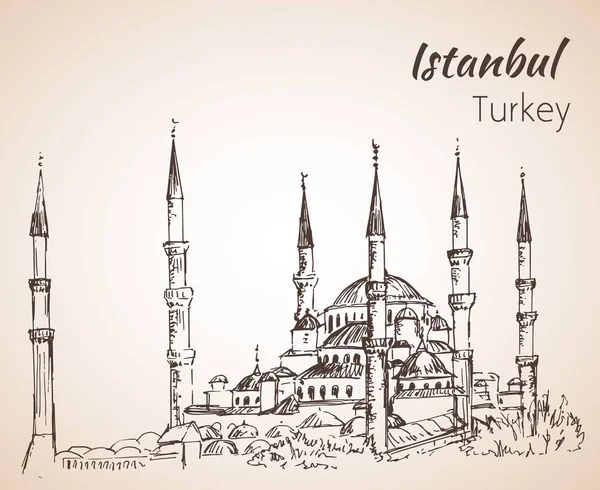 Istanbul Sultan Ahmed Moskee - blauwe moskee. Turkije. — Stockvector