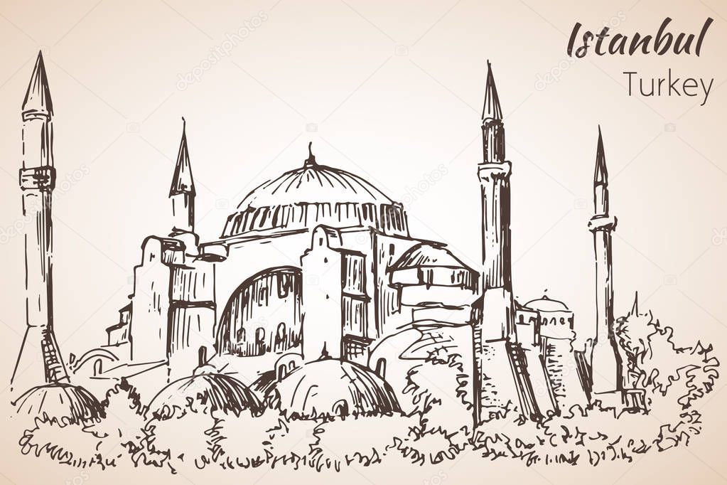 Istanbul Hadia Sophia museum - Ayasofya. Turkey. Sketch.