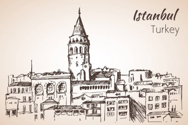 Istanbul Galata Kulesi. Türkiye. Kroki. 