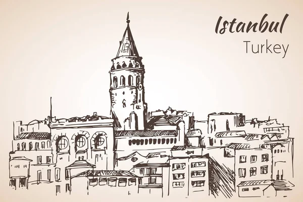 Istanbul Galata Tower. Turkije. Schets. — Stockvector