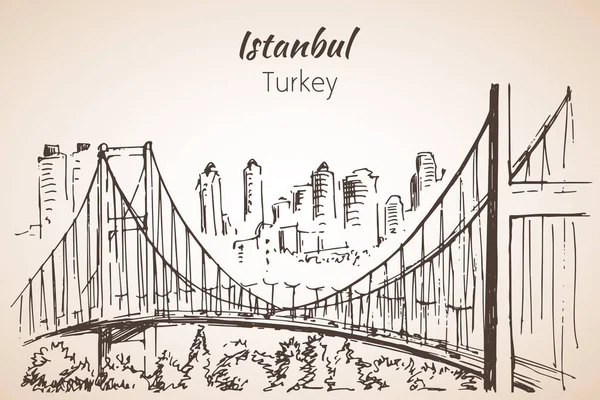 Schets van de Bosporus-brug van Istanbul. Turkije. — Stockvector