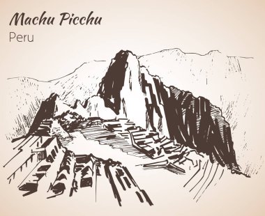 Machu Picchu antik medeniyetin harabe. Peru, kroki.