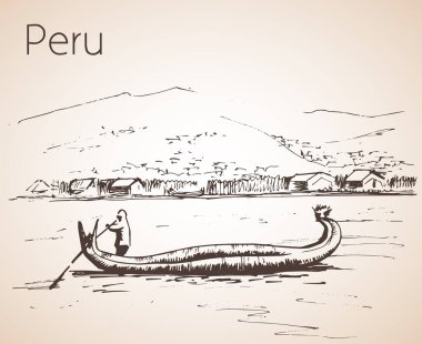 Titicaca gölü wirh Ulusal tekne totora, Peru cazibe.