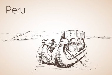 Titicaca gölü wirh Ulusal tekne totora, Peru. 