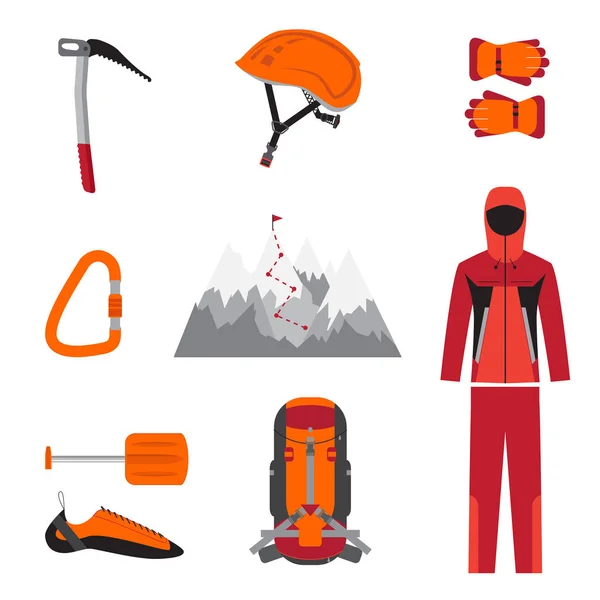 Conjunto de iconos planos Alpinismo. Aislado sobre fondo blanco — Vector de stock