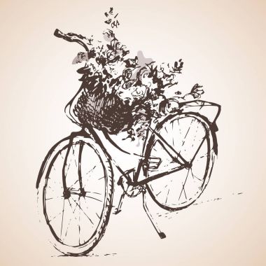 Bisiklet çiçek büyük grup ile. Kroki. 