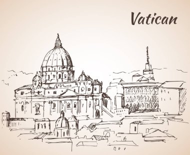 St. Peter's Basilica. Vatican city landscape. Sketch.  clipart