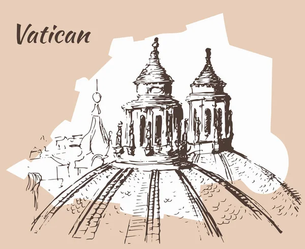 Cité du Vatican. Croquis avec carte — Image vectorielle