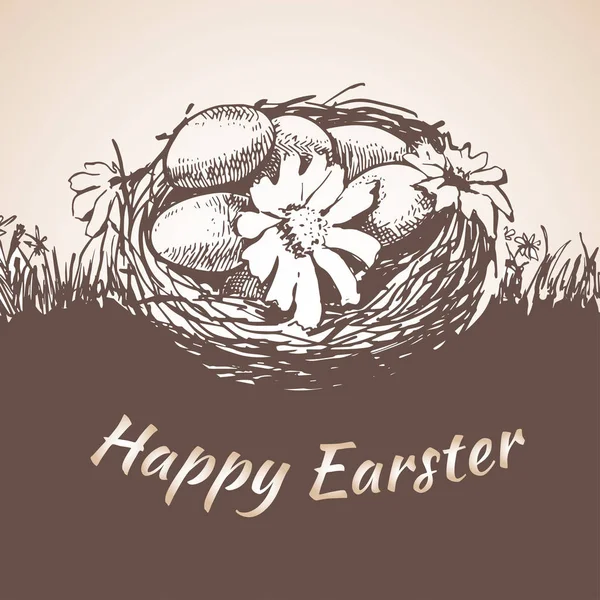 Felice aragosta isolato simbolo disegnato a mano - fiore, uova, erba . — Vettoriale Stock