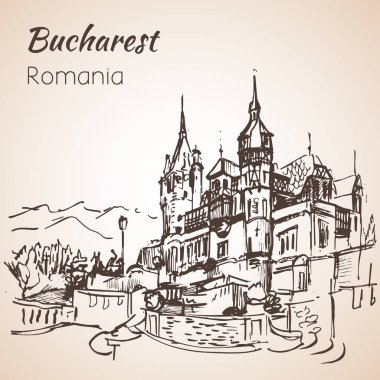 Peles castle sketch. Bucharest, Romania. 