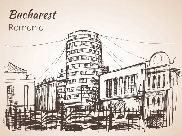 Циліндричні будівлі ескіз. Бухарест, Румунія. — стоковий вектор