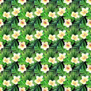 Farklı yeşil yaprakları olan tropik, pürüzsüz bir desen.. 