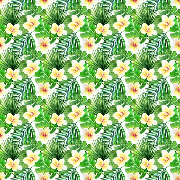 Tropisch naadloos patroon met verschillende groene bladeren. — Stockfoto