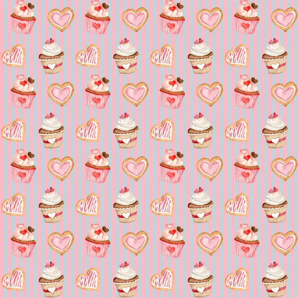 Seamless Valentine's day watercolor pattern. — Stock Photo, Image