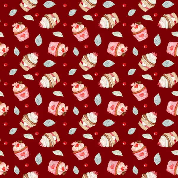 Seamless Valentine's day watercolor pattern with sweets — Stockfoto