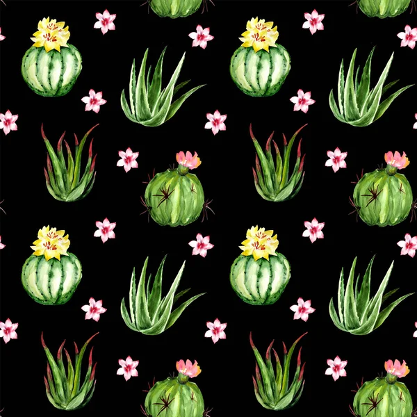 Acuarela Cactus Sin Costura Patrón Fondo Obra Arte Pintada Mano —  Fotos de Stock