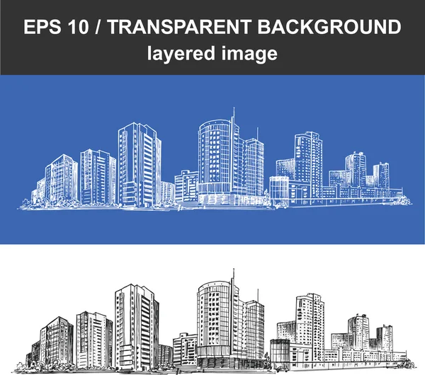 都市の景観ベクトル図線をスケッチ — ストックベクタ