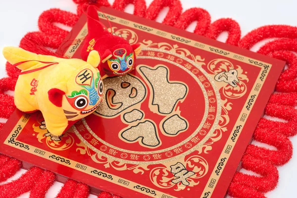 chinese new year background with red paper lion and golden coins