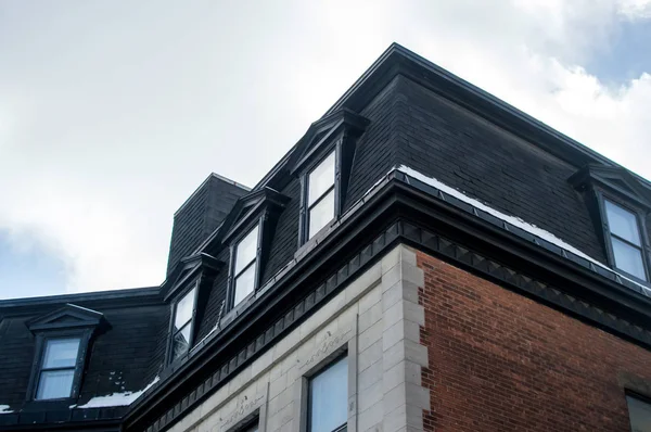 Vieilles Maisons Chères Avec Grandes Fenêtres Dans Centre Ville Montréal — Photo