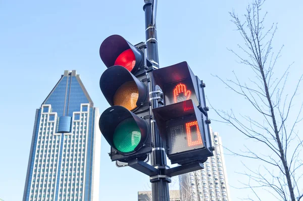 Cor Vermelha Semáforo Centro Montreal — Fotografia de Stock