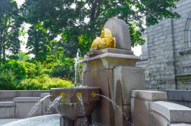 Montreal, Kanada - 18 Nisan 2017: Mount Royal, Çeşme Saint Joseph's hitabet Montreal'de bulunan Kanada'nın en büyük Kilisesi olduğunu