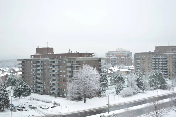 Edifici Condominiali Nella Neve Nel Centro Montreal Inverno — Foto Stock