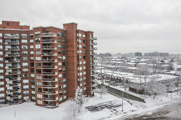 Edificios Apartamentos Nieve Montreal Centro Invierno —  Fotos de Stock