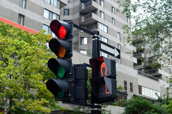 Montreal Belvárosában Jelzőlámpa Piros Szín — Stock Fotó